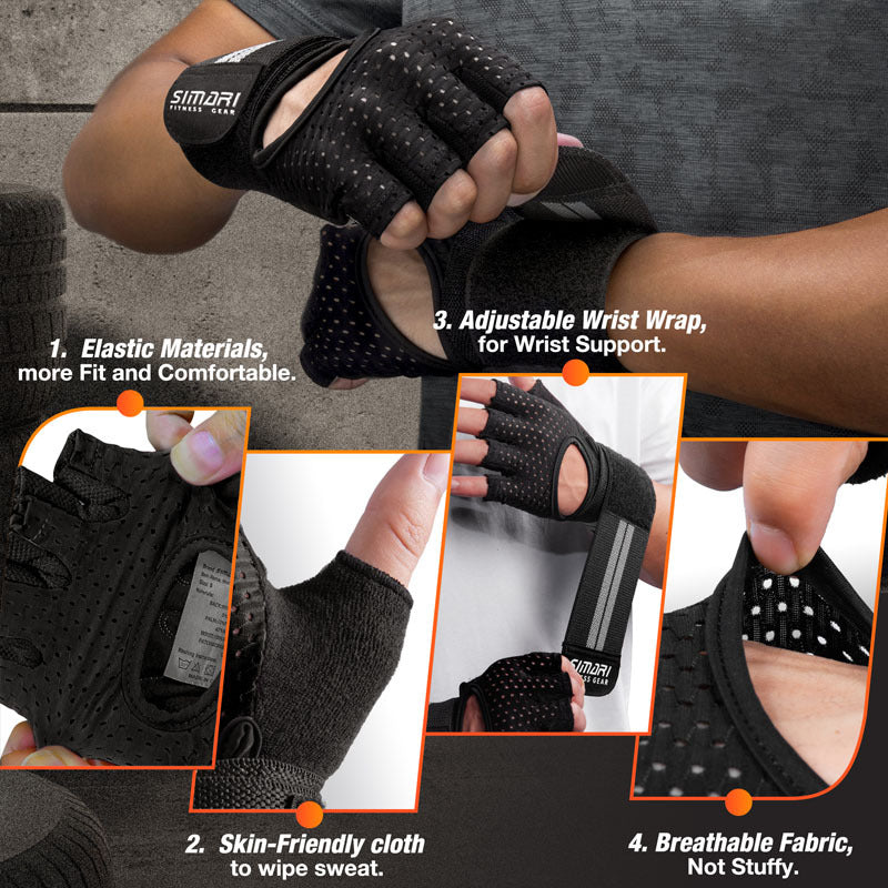 Unisex Workout Gloves with Wrist Wraps for Lifting, Cycling & Fitness