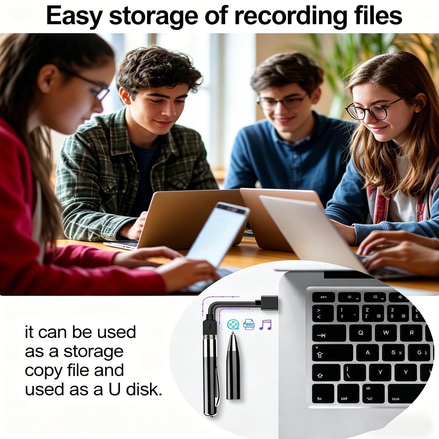 Voice Recorder Pen with Built-in 4GB Chip Storage, AI Noise Reduction for Lectures, Meetings