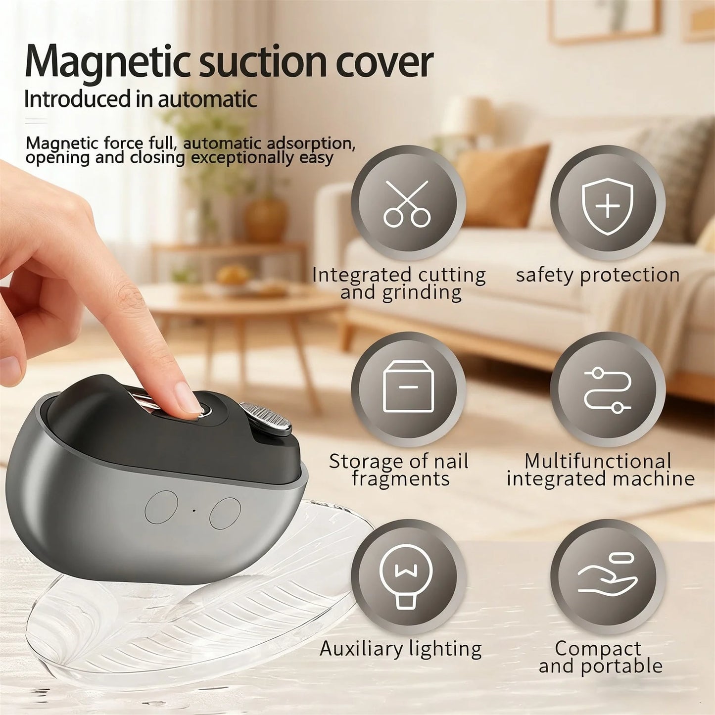 Electric Nail Clippers with LED Light, Storage and Polishing of Nail Leftovers