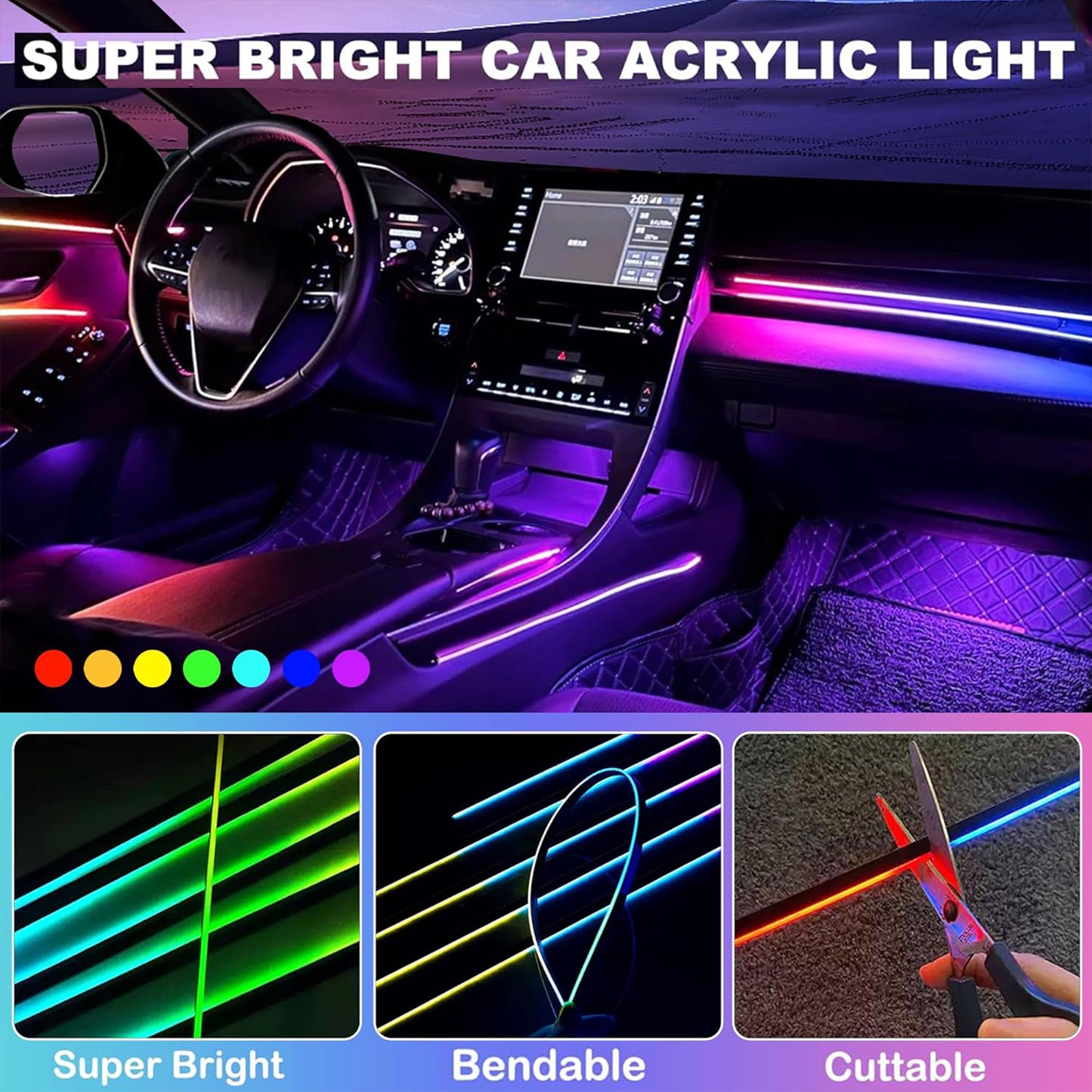 2 in 1 Interior Car LED Strip Lights, RGB Dynamic Dreamcolor Lights