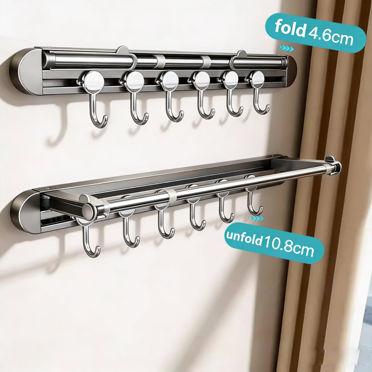 No-Drill Foldable Retractable Clothes Drying Rod