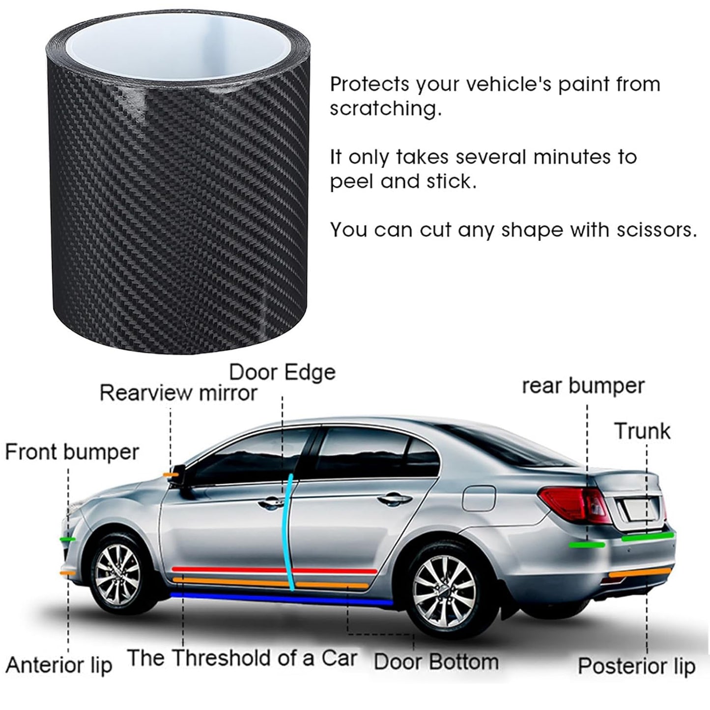 Car Door Edge Guards Door Sill Protector - Anti-Collision Fits for Most Vehicles