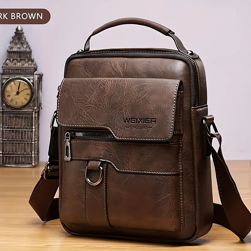 Small Leather Messenger Shoulder Crossbody Bag Travel Office Business