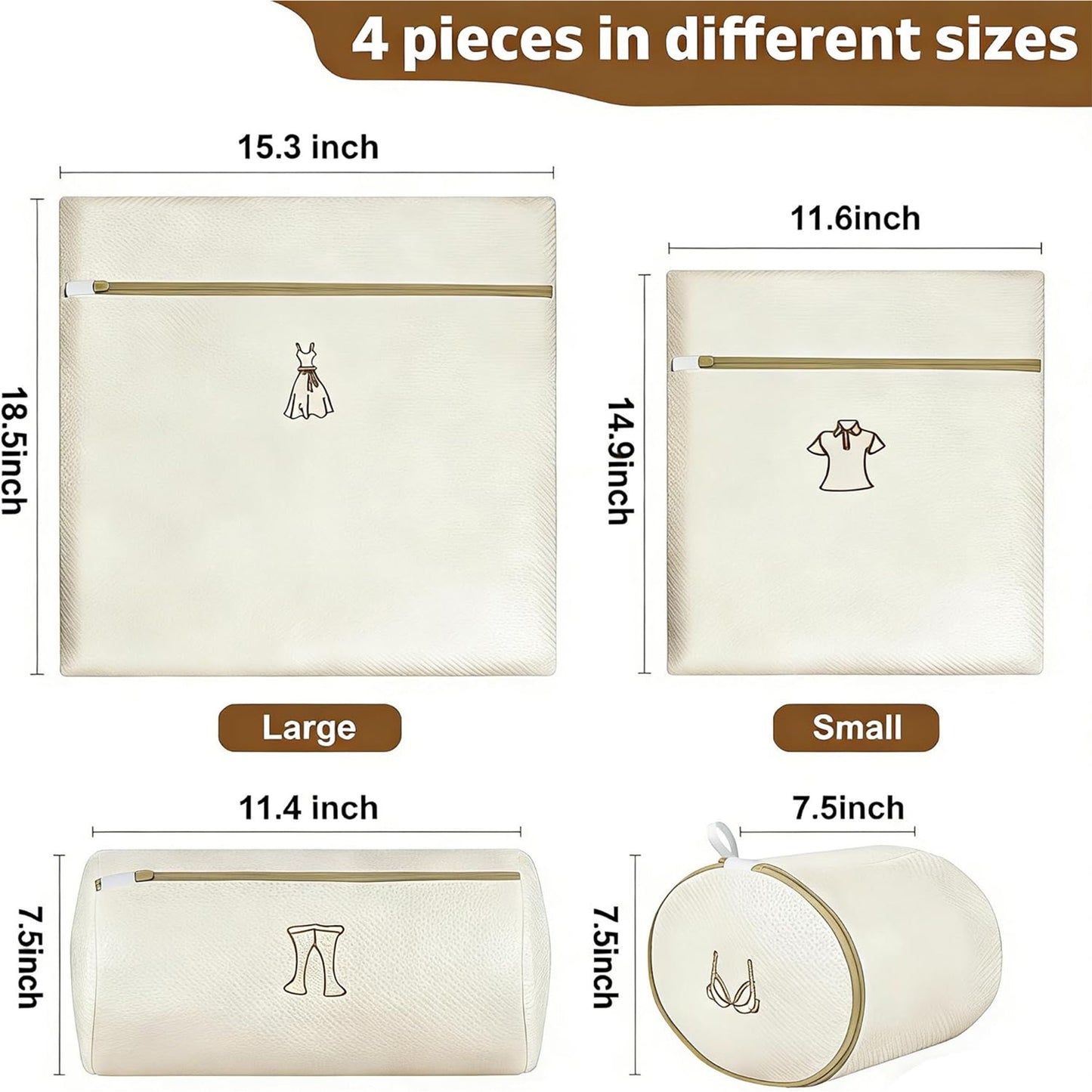 Embroidered laundry bag set (4 pieces), machine washable, anti-deformation and protective mesh bags
