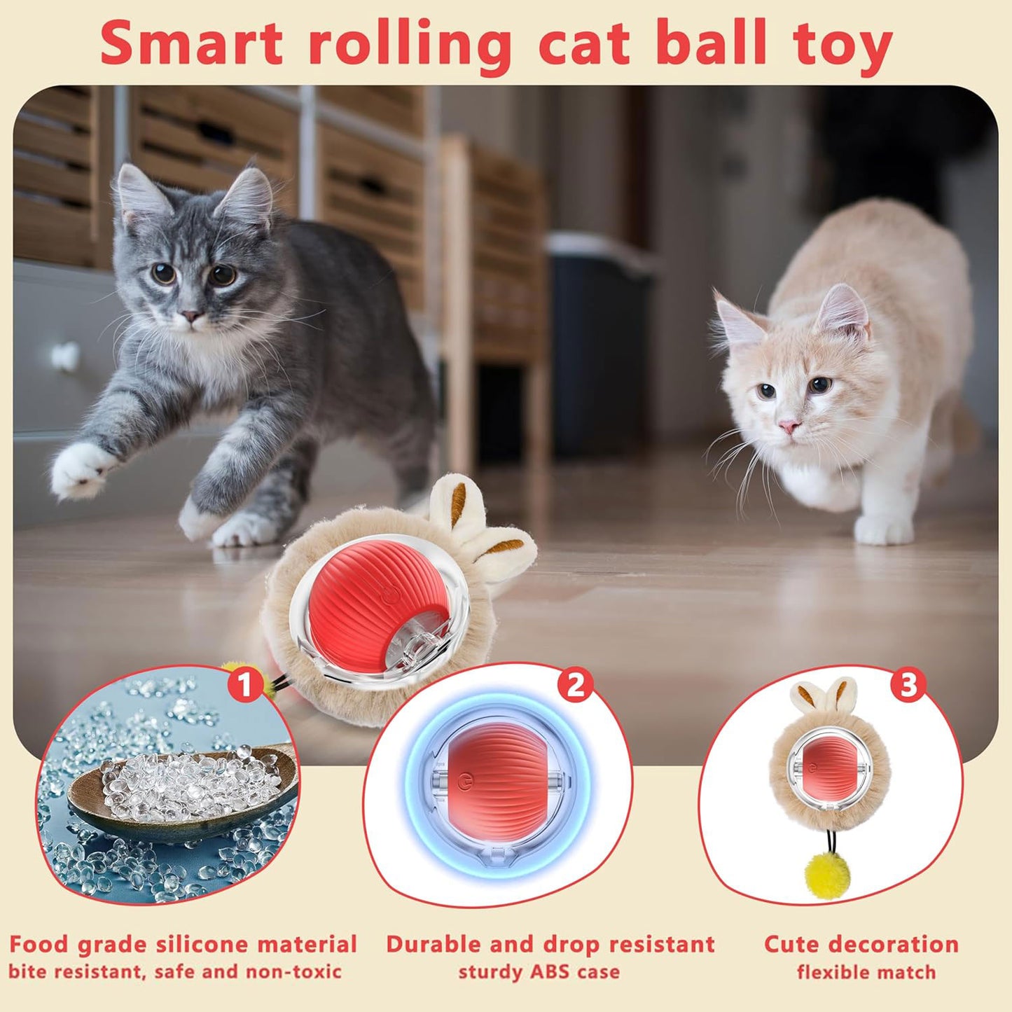 Plush Style 3-Speed Adjustment Pet Toy Ball - Self-Playing Entertainment Device for Dogs & Cats