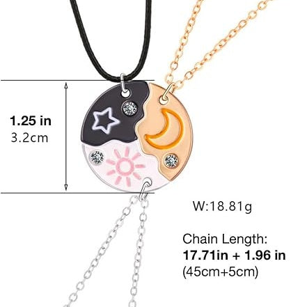 3-in-1 Best Friendship Necklaces for 3, Sun Star Moon Puzzle Matching Pendant Necklace