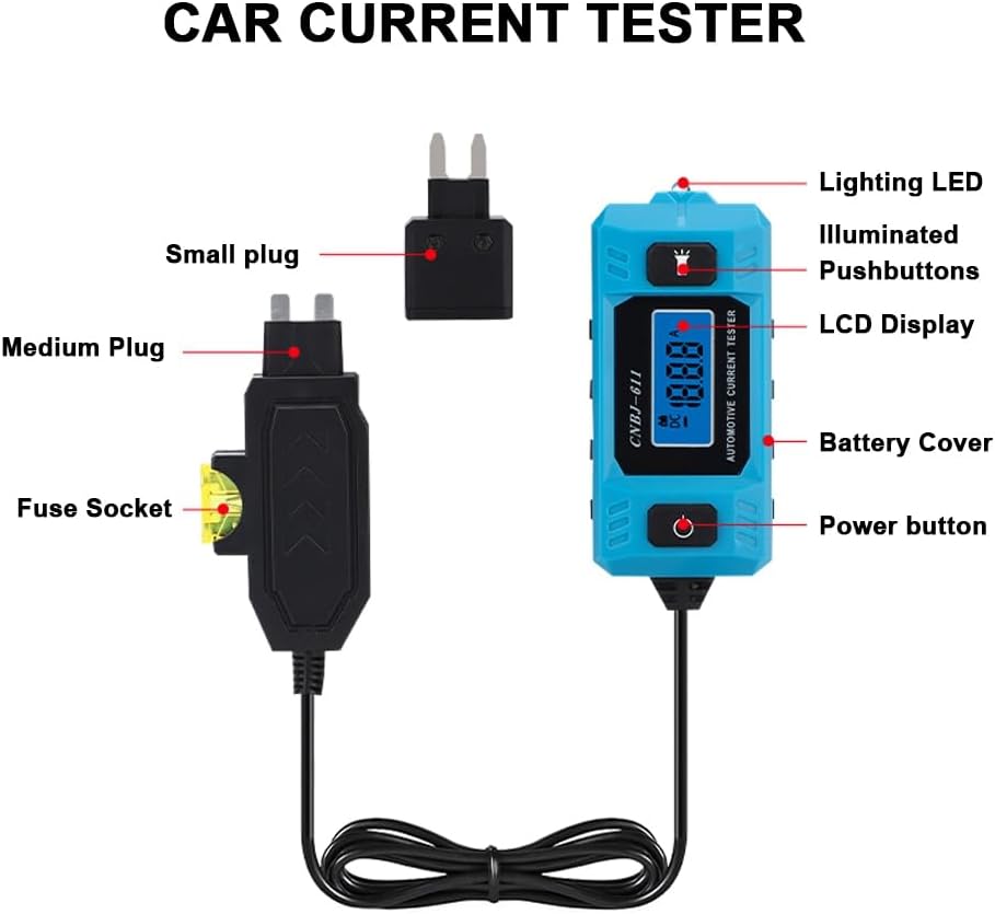 Digital Fuse Tester with LCD Display, Portable Auto Current Meter (Battery Not Included)