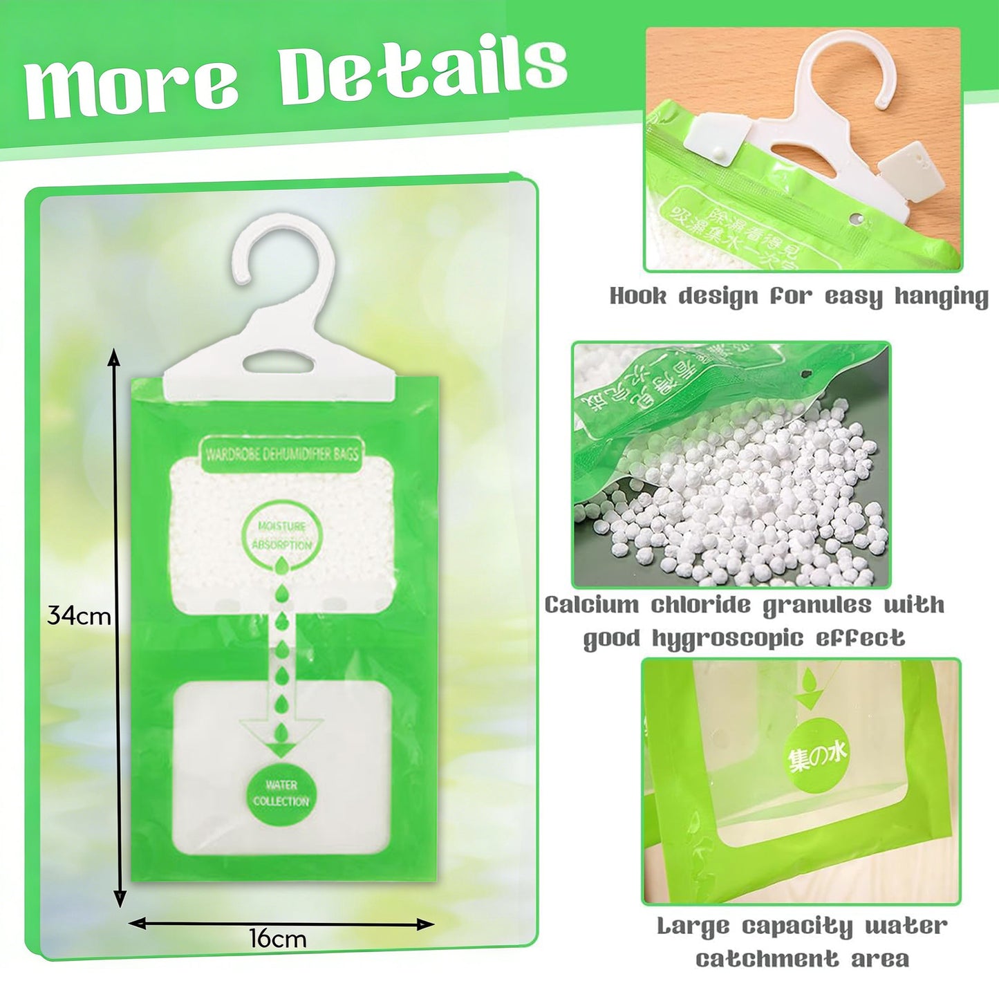 2Pcs Dehumidifier Bags, Moisture Absorber Hanging Bags, Closet Moisture Absorbers
