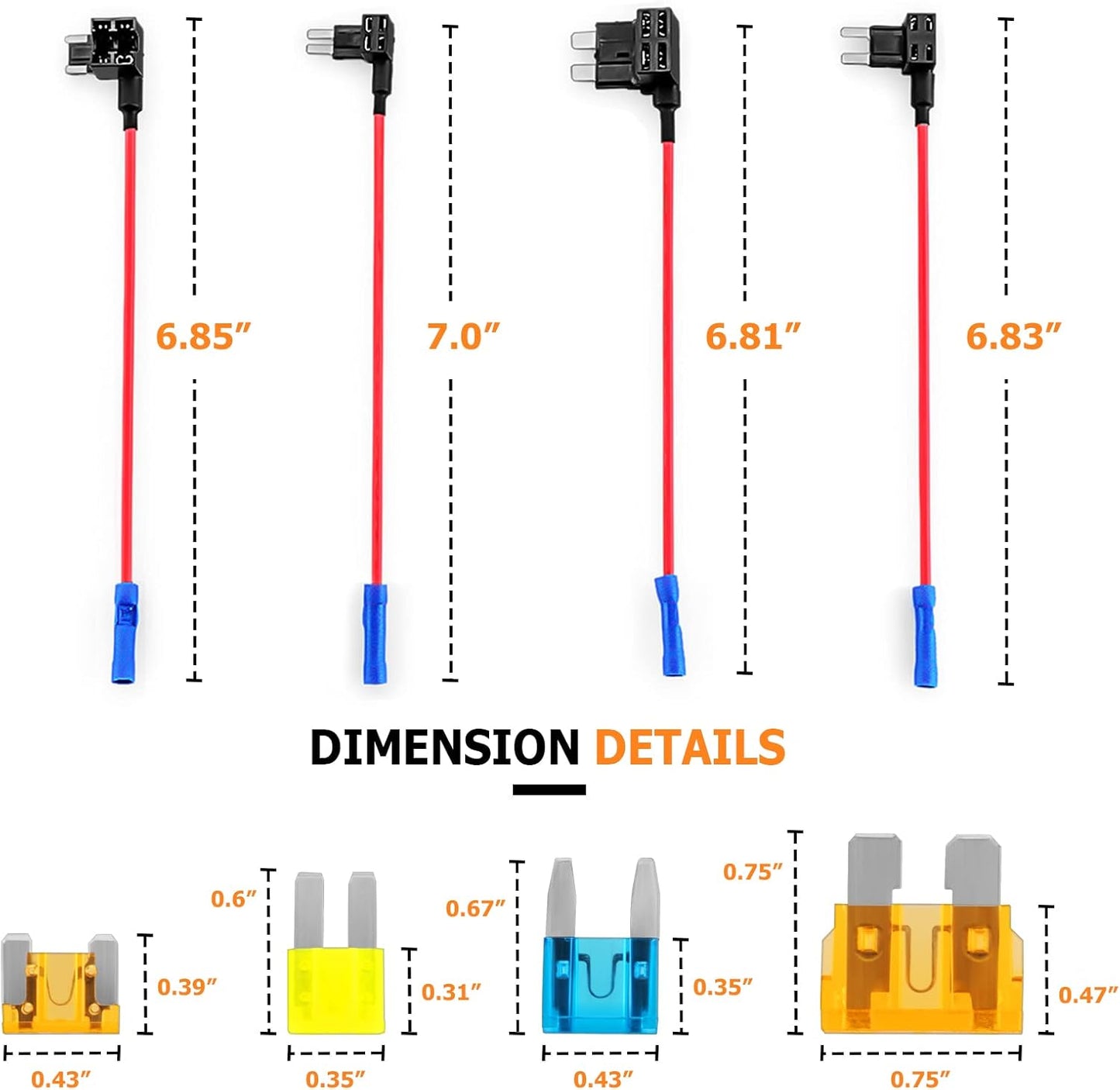 4 Types 12V Cars Add-a-Circuit and Fuse Kit - Dual-Slot Blade Fuse Holders(12Pack)