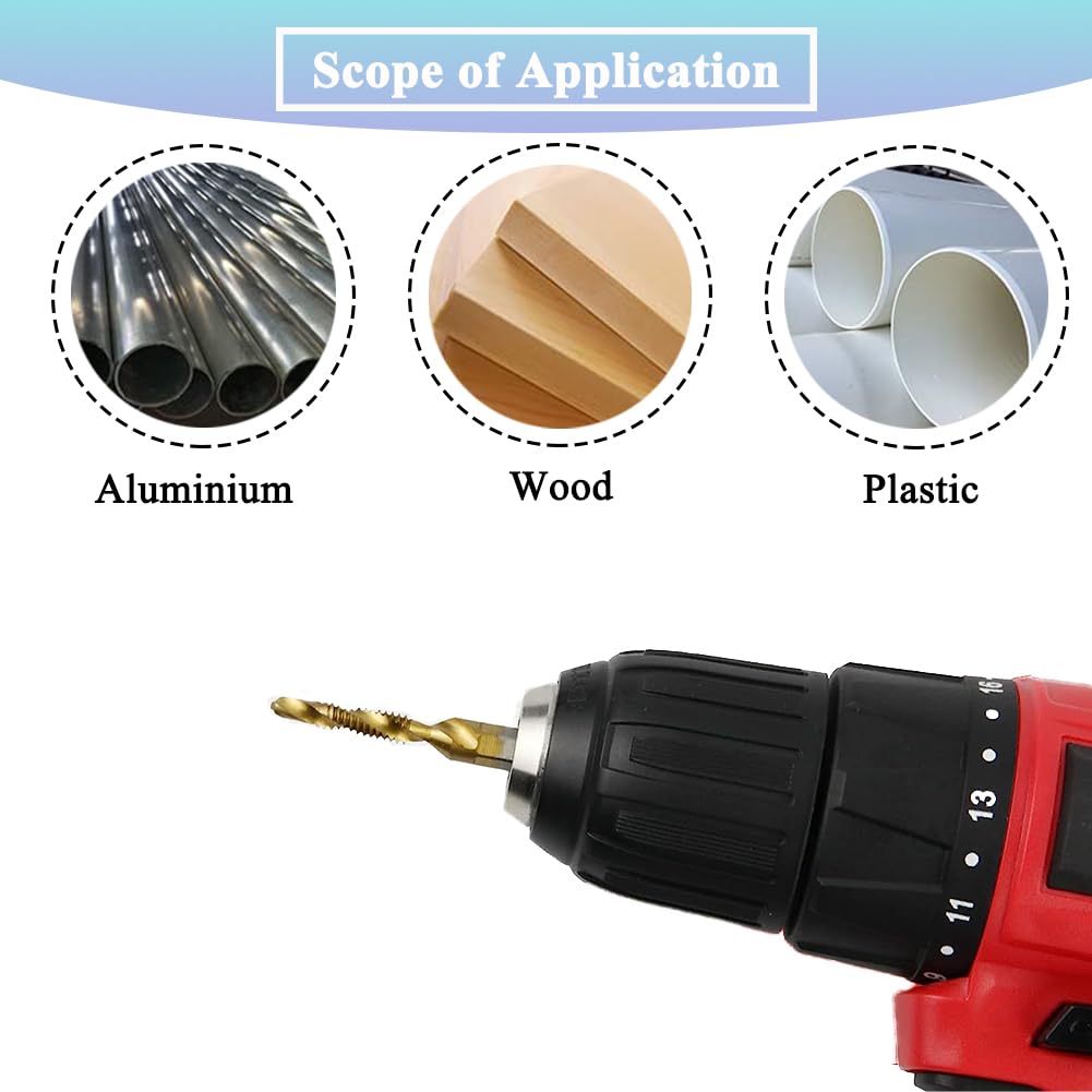 6pcs HSS Combination Drill and Tap Set - 1/4 Inch Hex Shank Screw Tapping Bit Titanium Coated Tap Drill Bit M3 M4 M5 M6 M8 M10