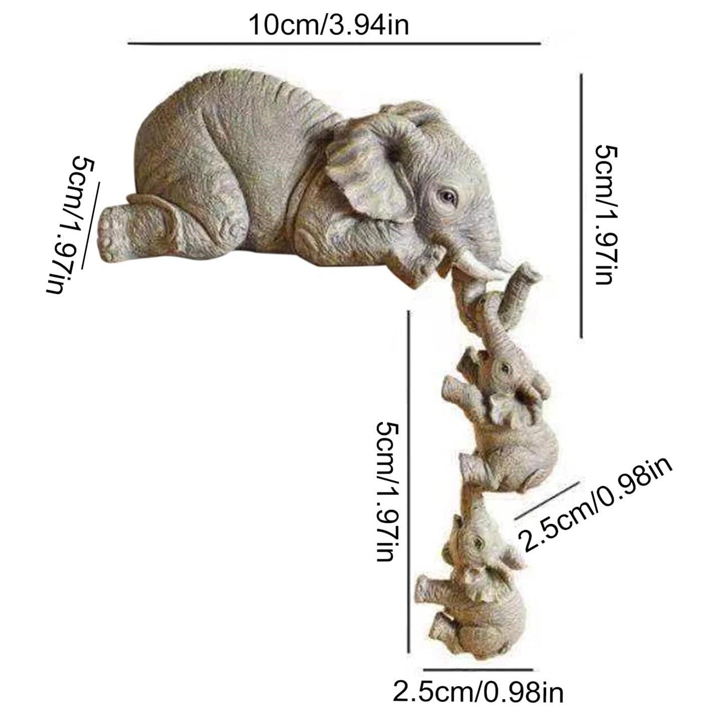 Cute Elephant Decor Statue -Mother and Two Babies Hanging Ornament Figurines for Table