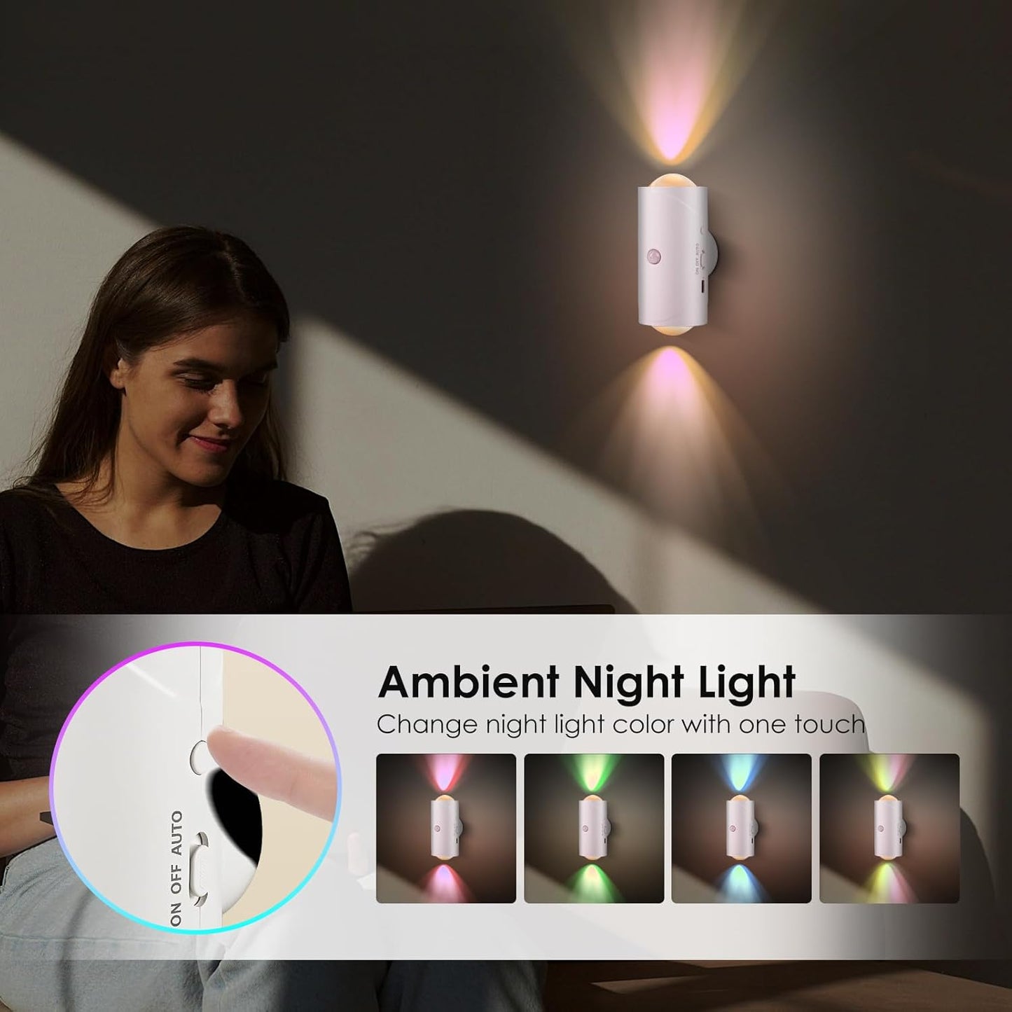 LED Wireless Magnetic Wall Lamp with 7 Colors Changing, Motion Sensor, 1500mAh Rechargeable Battery