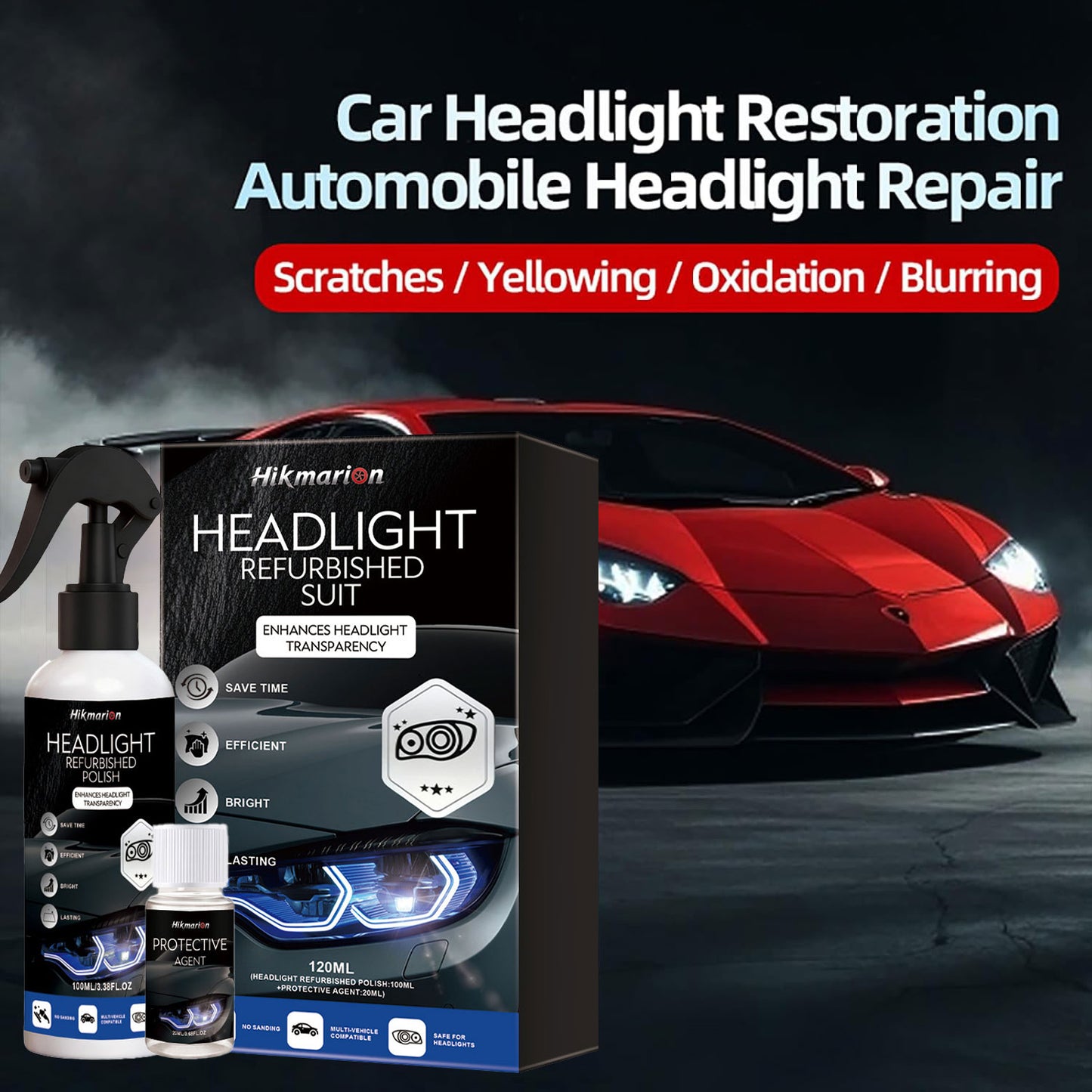 Car Headlight Restoration Polishing Kit for All Vehicle Types