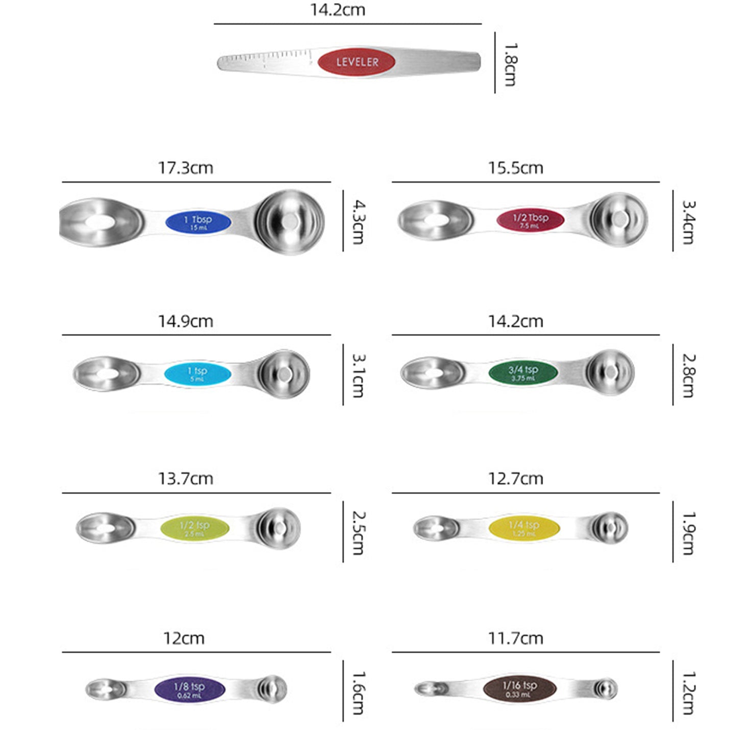 7Pcs Space-Saver Measuring Spoon Set: Magnetic & Stackable with Leveler