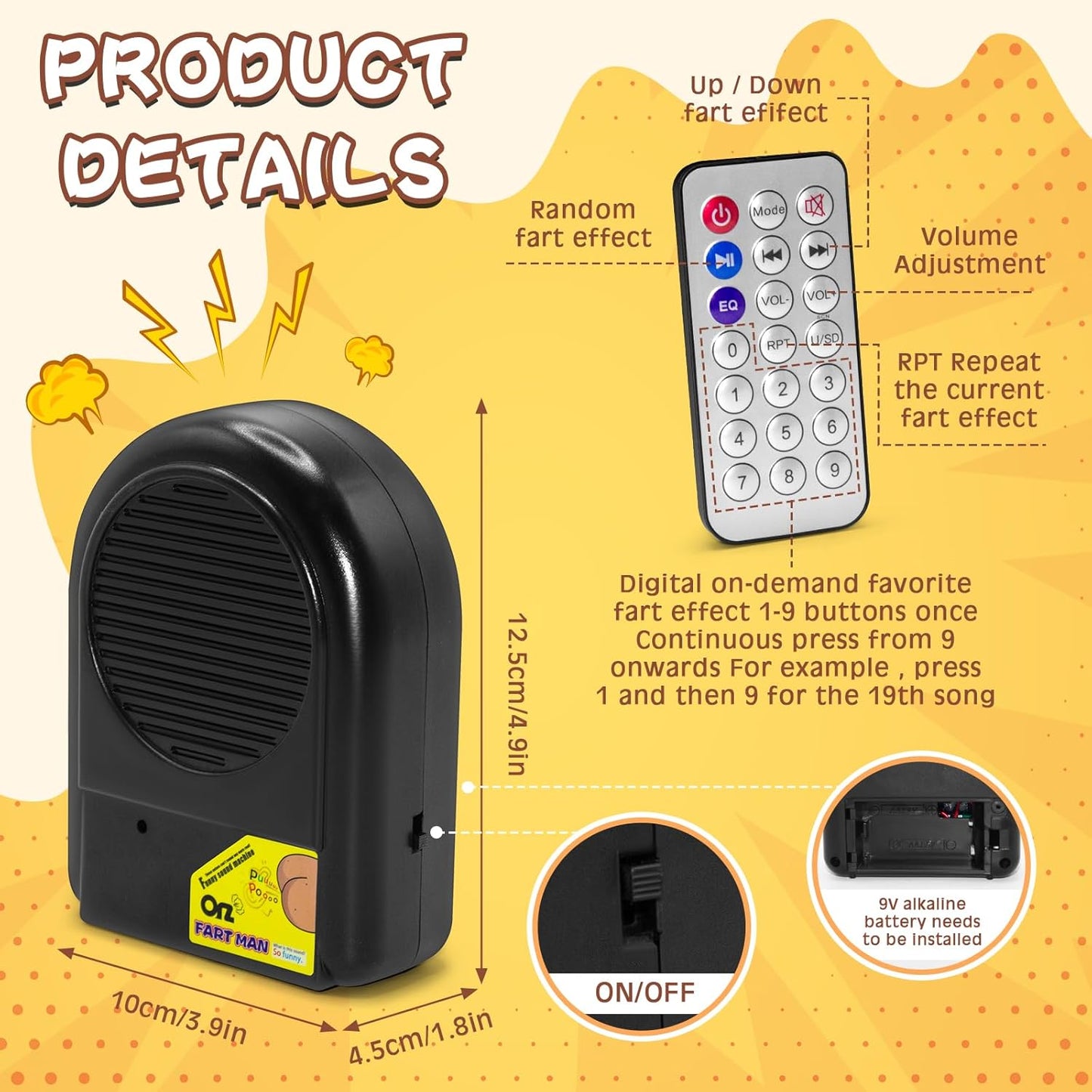 Fart Machine with Remote Control, 50 Realistic Sounds, Wireless Range Over 32 Feet