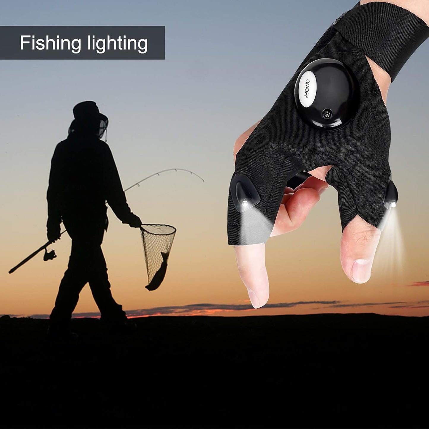 1Pair LED Flashlight Gloves Hands-Free Lights