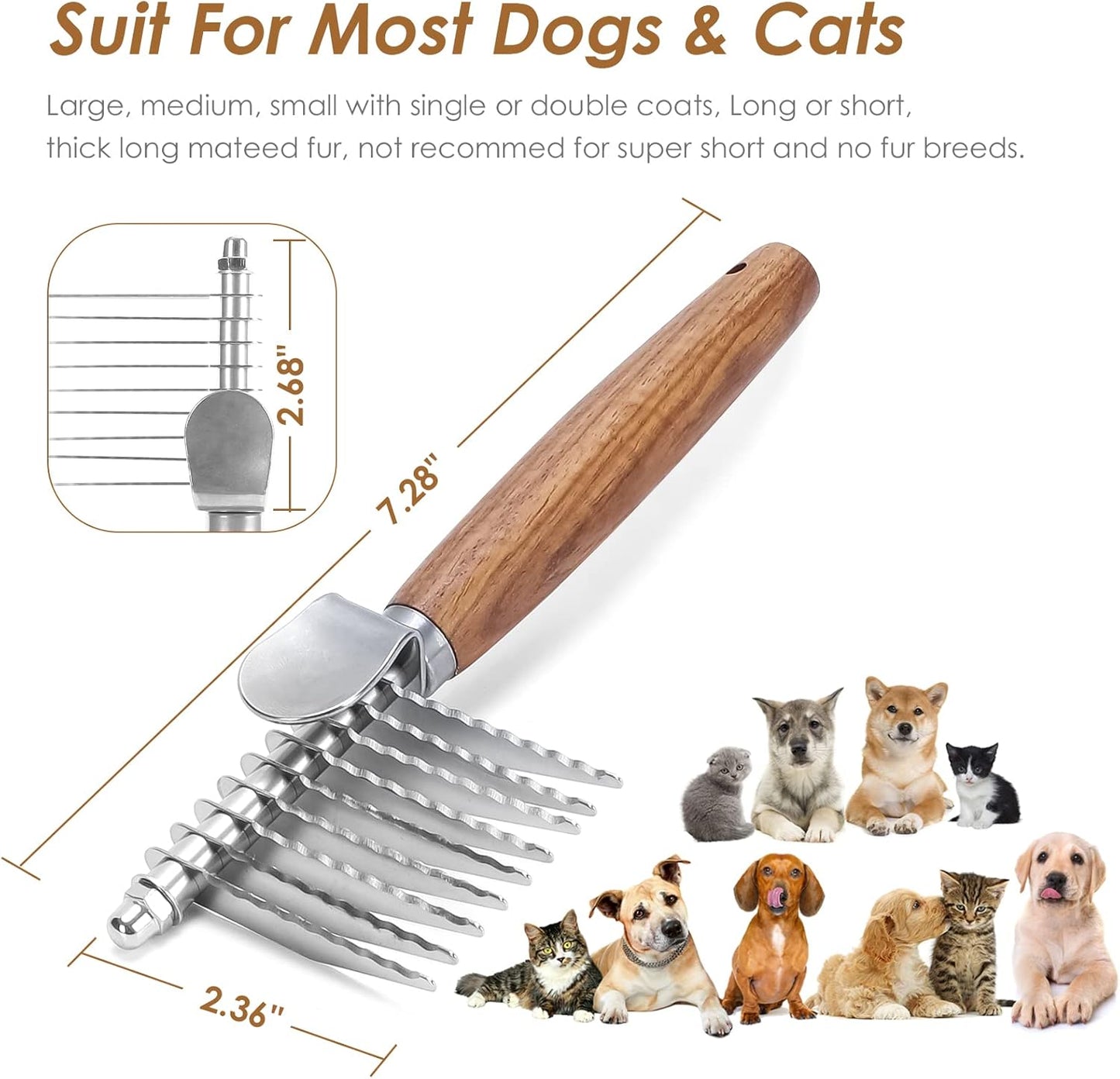 Dog Dematting Brush & Rake, Detangler Brush for Dogs
