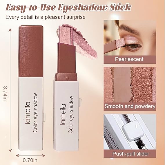 6 Pcs Shimmery Eyeshadow Stick Two Color Eye Glitter Shadow Pencils with Waterproof and Retractable Eye Shadow