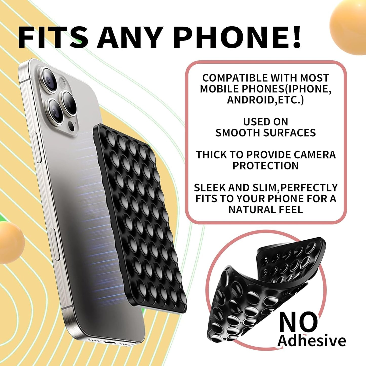 3Pcs Silicone Suction Cup Phone Case Mount - Double Sided, Strong Grip Holder for Selfie and Video