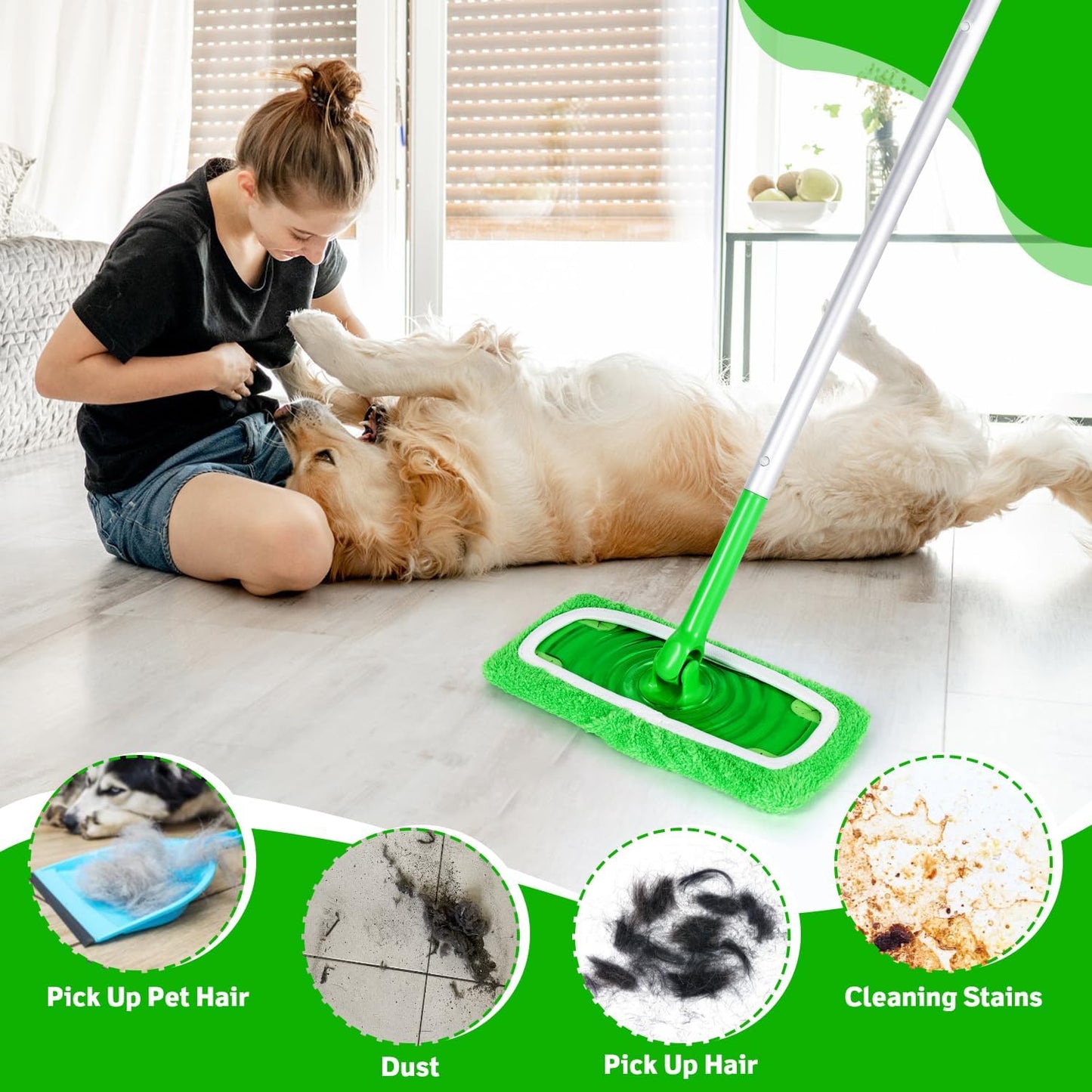 Rotating Wet & Dry Mop Set with 3pcs Reusable Microfiber Mop Pads