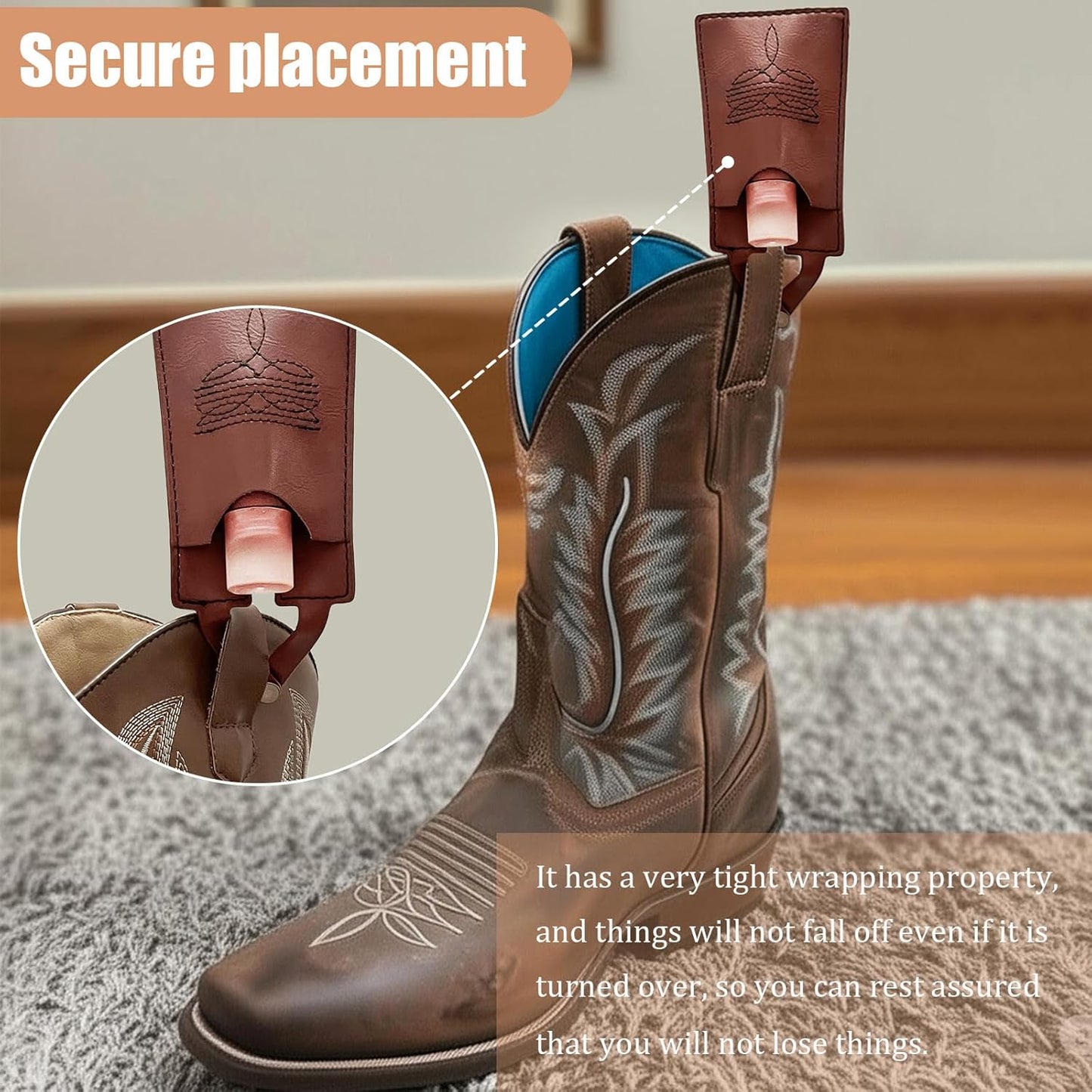 Western Leather Boot Credit Card Holder with Snap Fastening for Women
