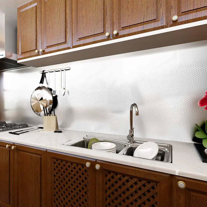 Oil-Proof Aluminum Foil Peel and Stick Wallpaper – Easy Clean Kitchen Protector