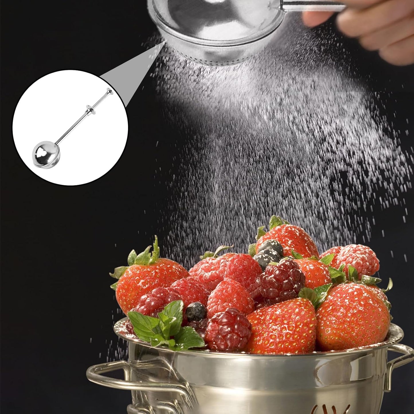 2Pcs Stainless Steel Flour Sifter – Multi-Purpose Strainer for Baking, Tea, Sugar, and Powder