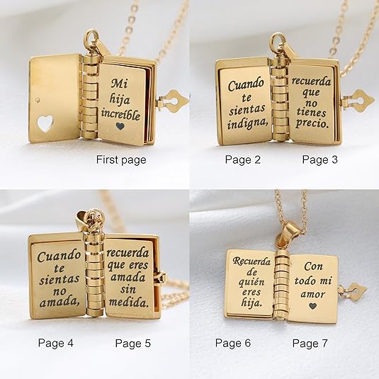 Mi Pequeña Estrella Book Necklace For Daughter Spanish My Little Star Stainless Steel Engravable Adjustable Pendant Gift