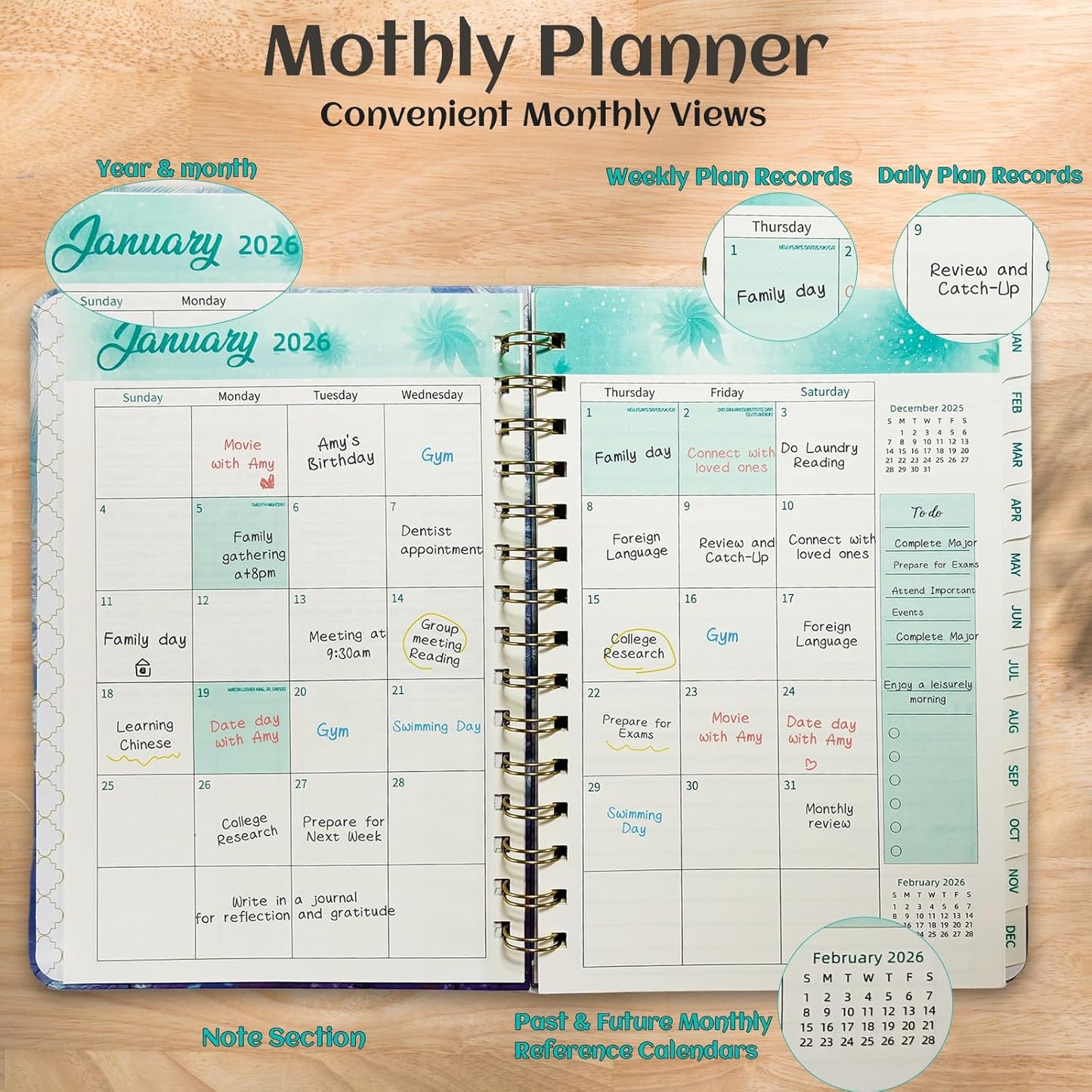 2026 A5 Planner (140 Pages) Lined Spiral Notebook, Hard & Waterproof Cover, Daily/Monthly/Yearly Organizer