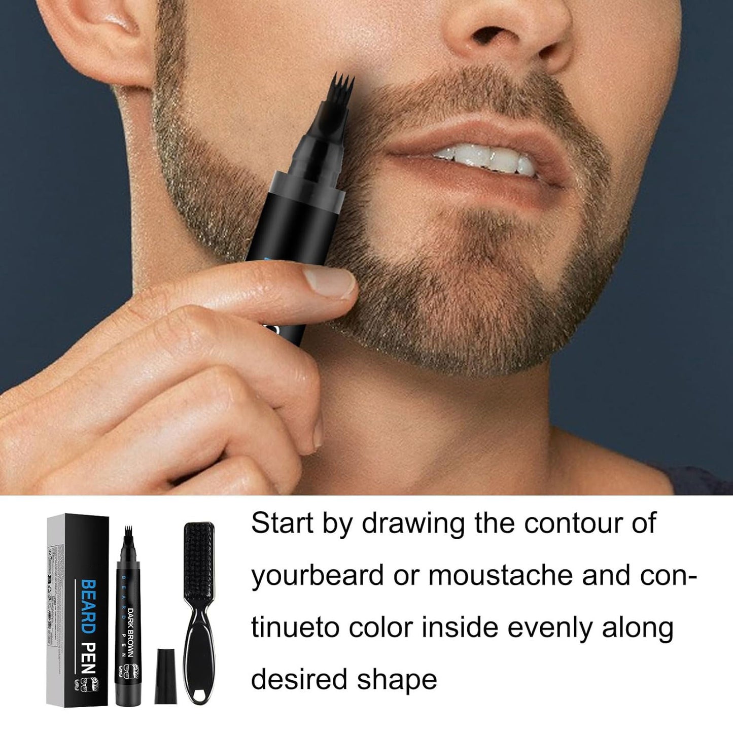 Beard Filler Pen Kit with Brush - Waterproof & Smudge-proof, Long-lasting Definition