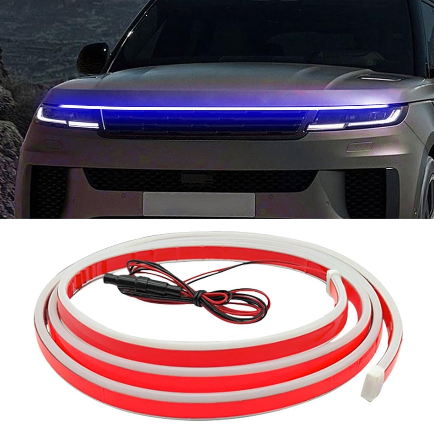 59 Inch Exterior Car LED Hood Light Strip, Flexible Waterproof Dynamic Scan Start Up Hoodbeam Lights
