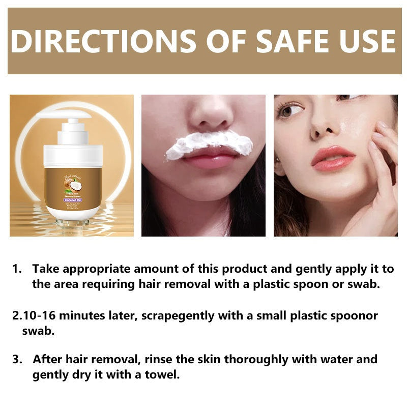 Facial Hair Removal Cream - Coconut Oil Based Gentle Body Hair Remover Cream for Women