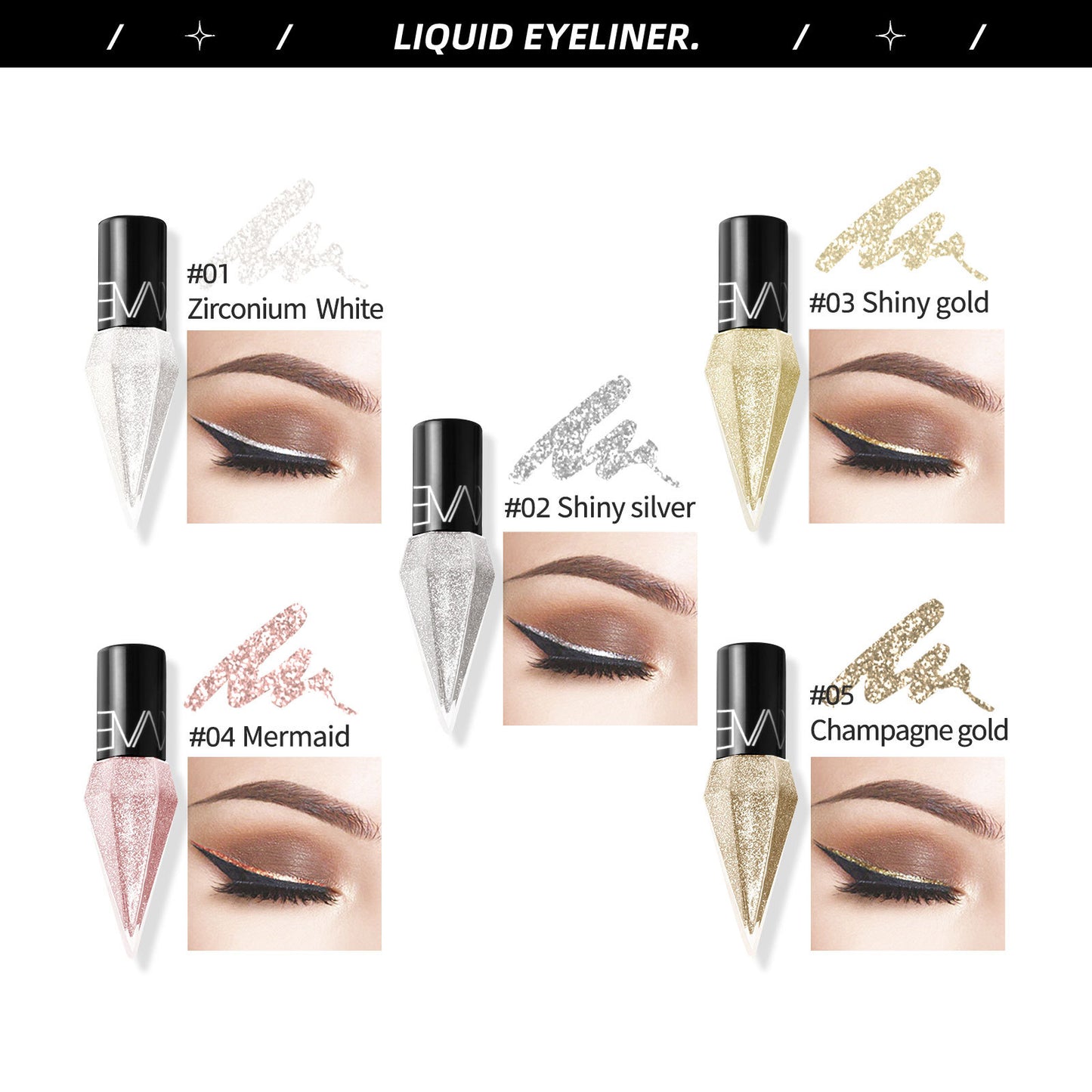 5pcs Diamond Glitter Eyeliner Set - Waterproof, Long-Lasting Sparkle for Eyes