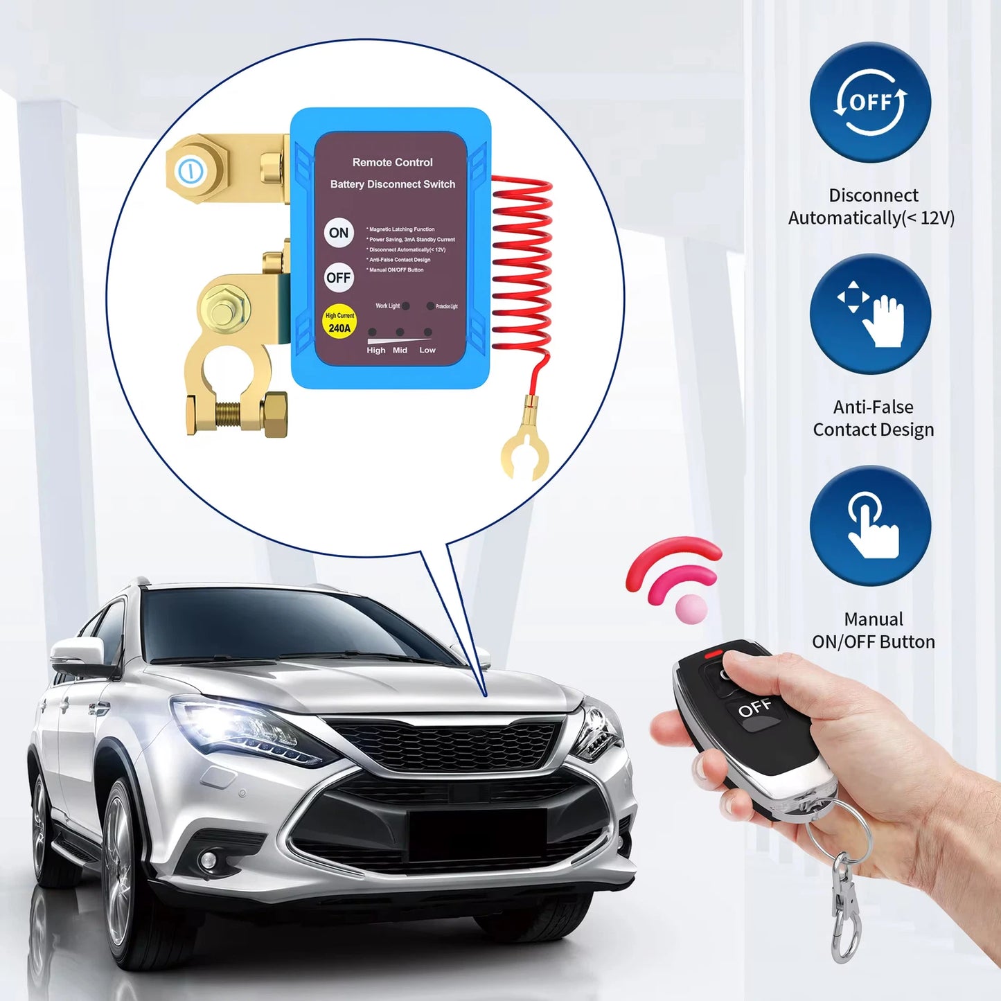 Car Remote Battery Disconnect Switch 12V 240A Battery Kill Switch Auto RVs ATVs