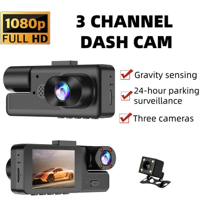 3 in 1 Dual Lens HD 1080P Car DVR Dash Cam with Video Recorder