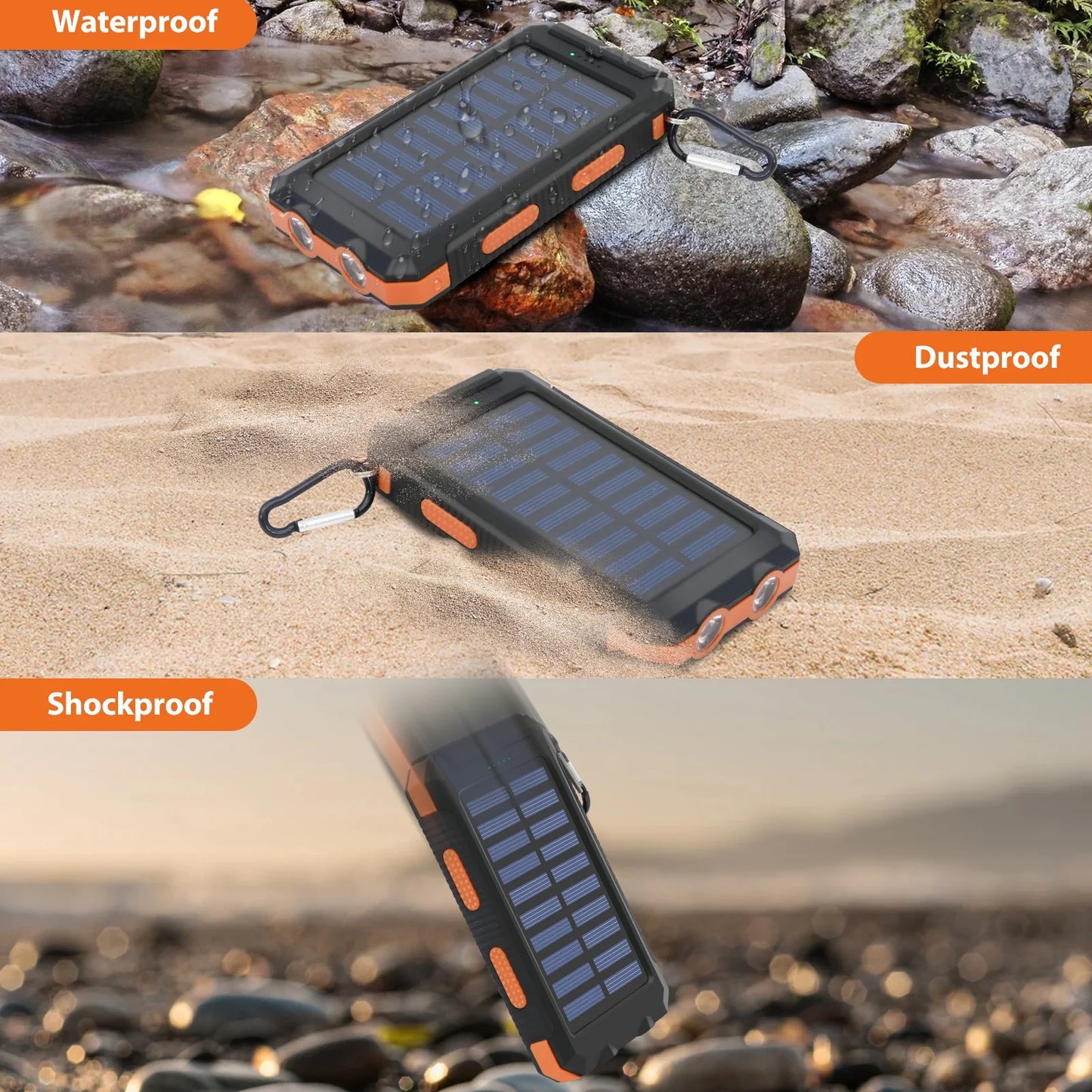 20000mAh Solar Power Bank Compatitble with Dual 5V USB Ports 2 Flashlight Compass Battery Pack