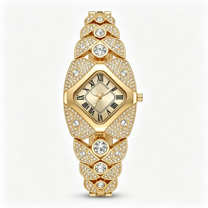 Elegant Women's Luxury Watch Rhombic Square Rhinestone Roman Numerals Dial Quartz Watch