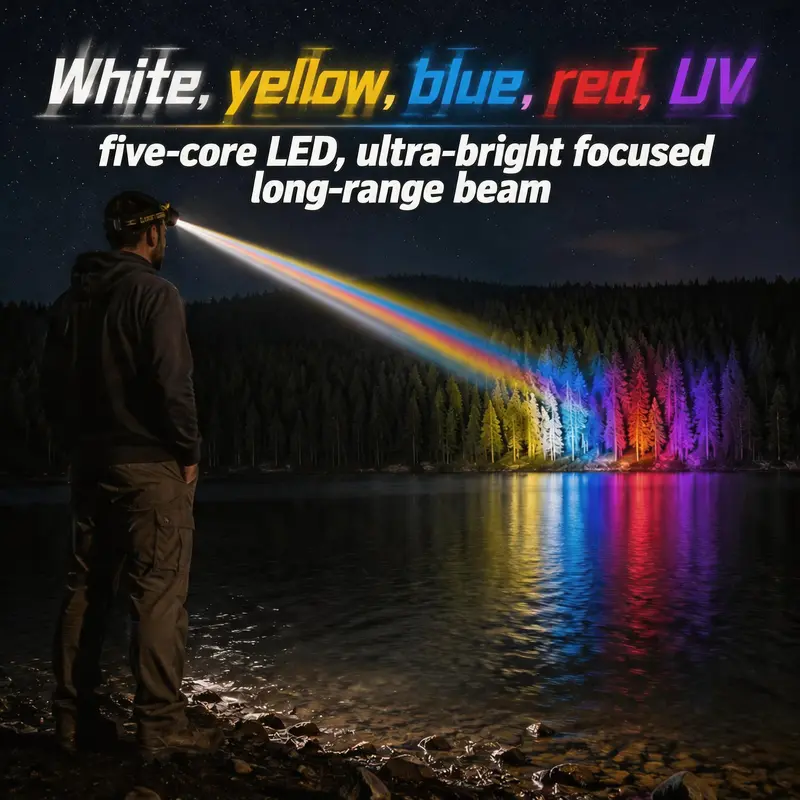 Multi-Color LED Headlamp – 5 Nights Runtime, Motion Sensor & 120° Adjustable Beam