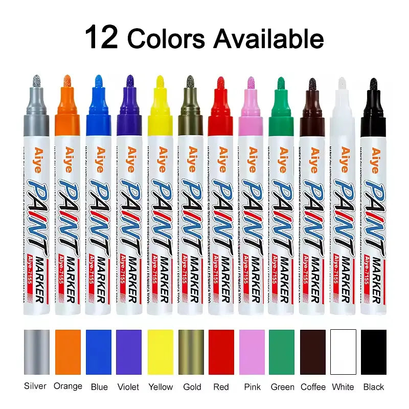 12Pcs Waterproof Permanent Paint Marker Pen for Car Tyre Tire Tread