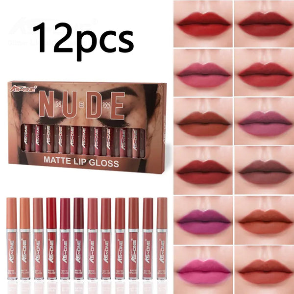 12 Color Matte Lip Glossy Set Water Resistant Transfer Proof
