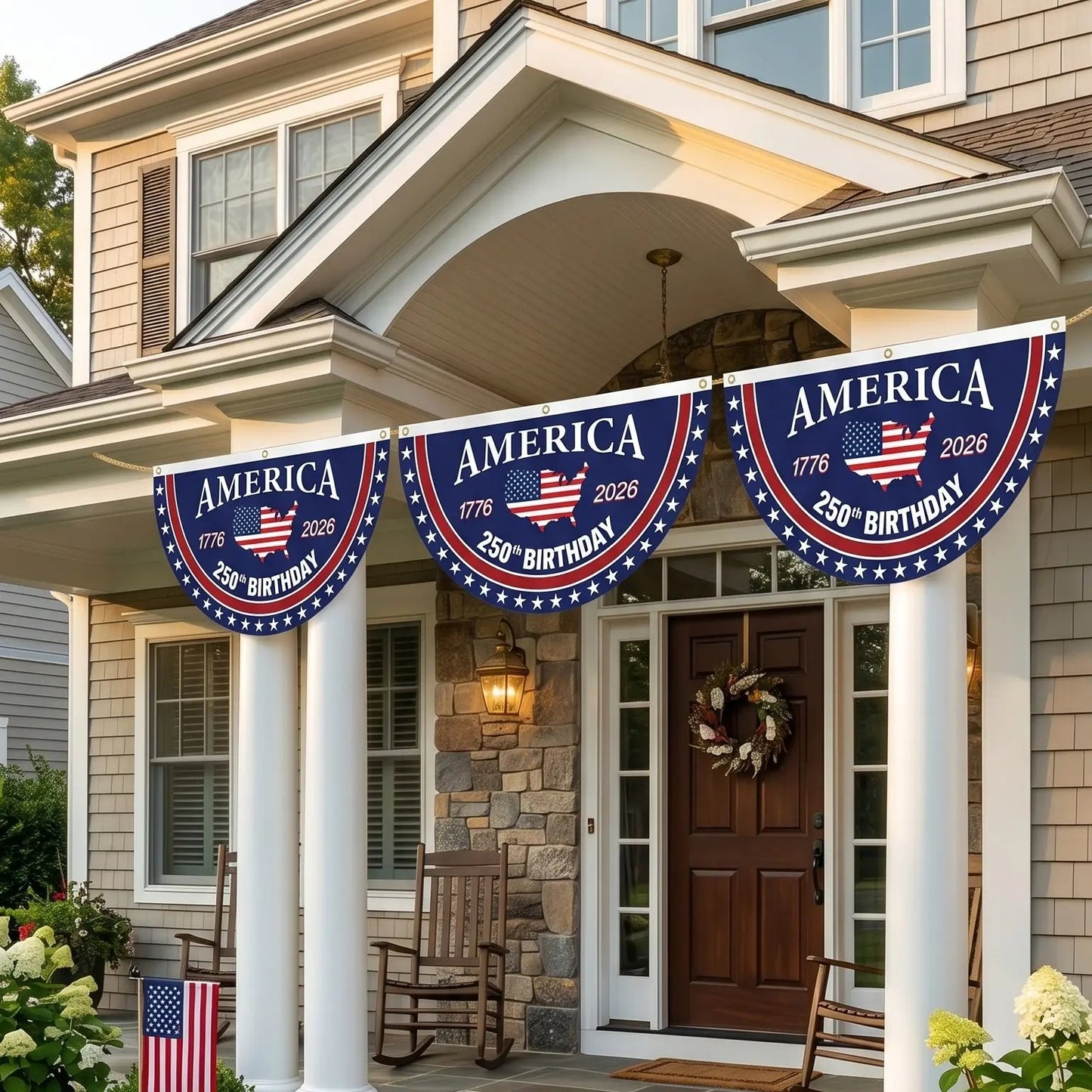 America 250th Birthday Semicircular Flag Banner 1776–2026 Patriotic Bunting