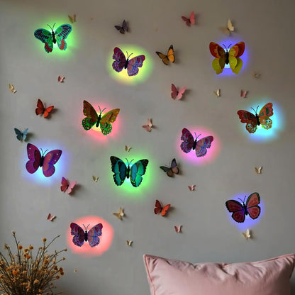 20 Pack 3D Butterfly Wall Decor with Glowing Lights