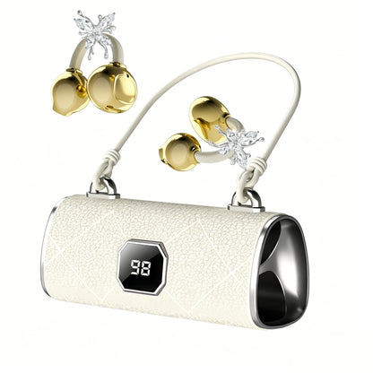 X22 Fashionable Clip On Wireless Headphones-Handbag‑Style Handbag & Butterfly Crystal-Buckle Earrings