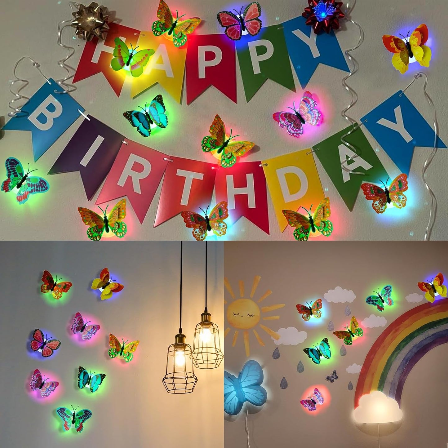 20 Pack 3D Butterfly Wall Decor with Glowing Lights