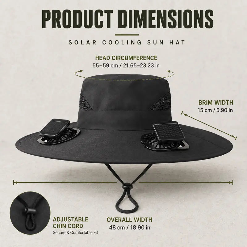 Solar Fan Hat Outdoor Wide Brim Sun Hat with 2 Solar Fan