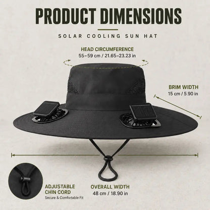 Solar Fan Hat Outdoor Wide Brim Sun Hat with 2 Solar Fan