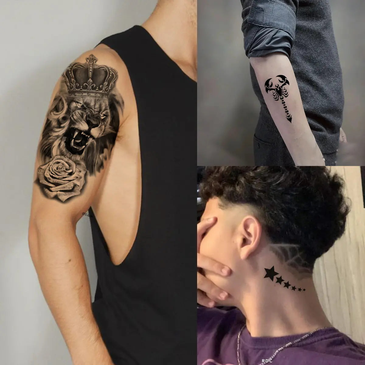 36 Sheets Large Black Arm Temporary Tattoos For Men Forearm Women Thigh