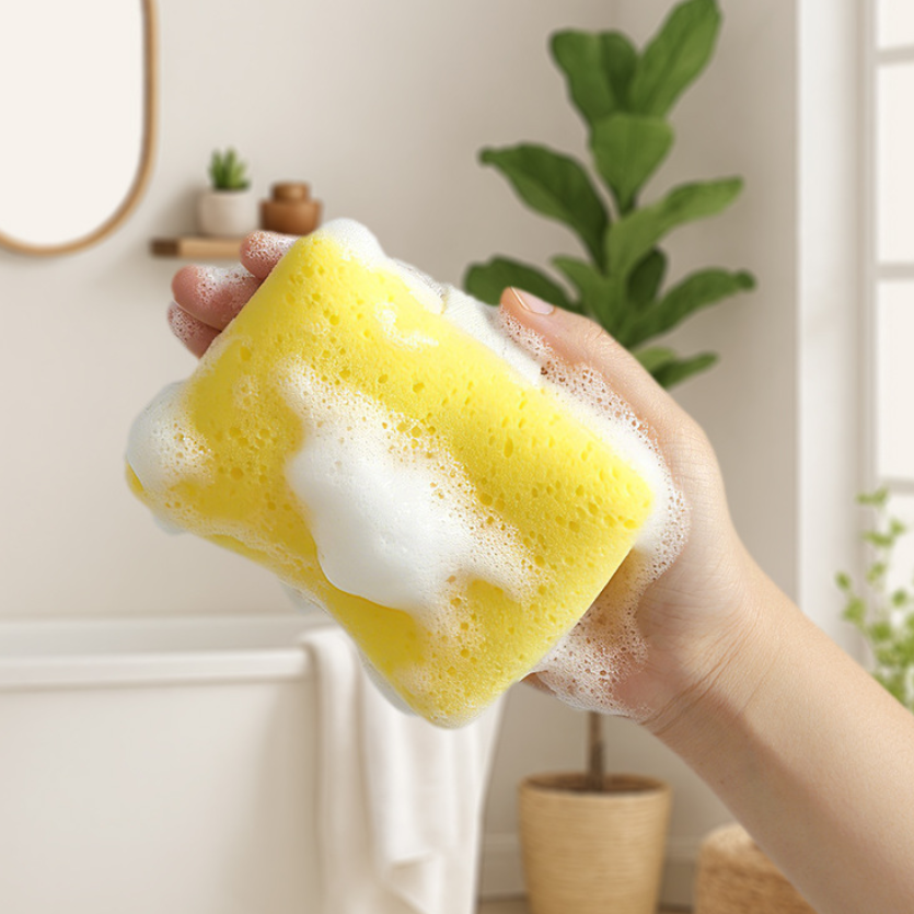 3PCS Bath Sponge, Foaming Body Wash Sponge and Scrubber, Rich Lather