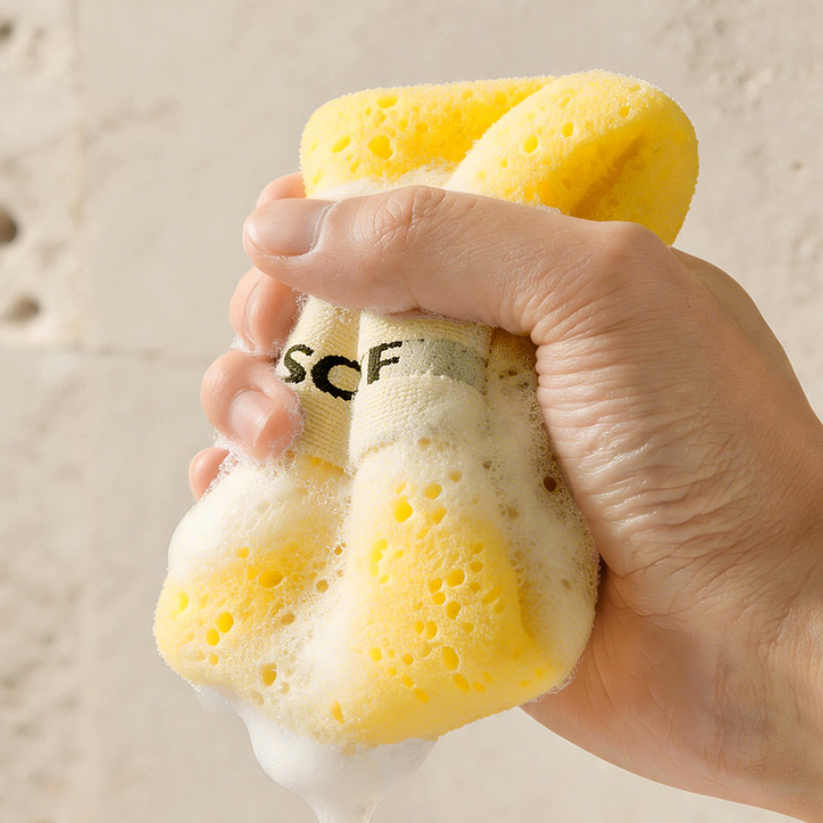 3PCS Bath Sponge, Foaming Body Wash Sponge and Scrubber, Rich Lather