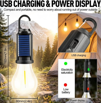 2 Pack Portable LED Solar USB Rechargeable Lantern Flashlight